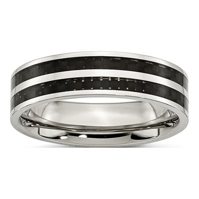 Stainless Steel 6mm Black Carbon Fiber Wedding Band