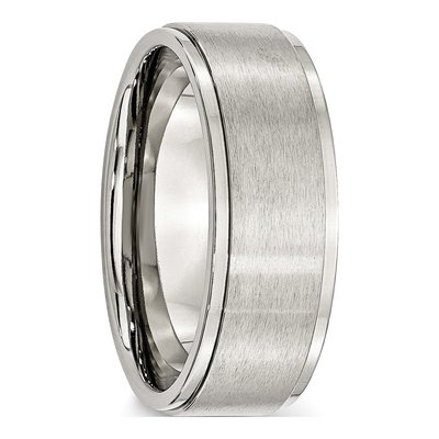 Stainless Steel 8mm Ridged Edge Comfort-Fit Wedding Band – view 6