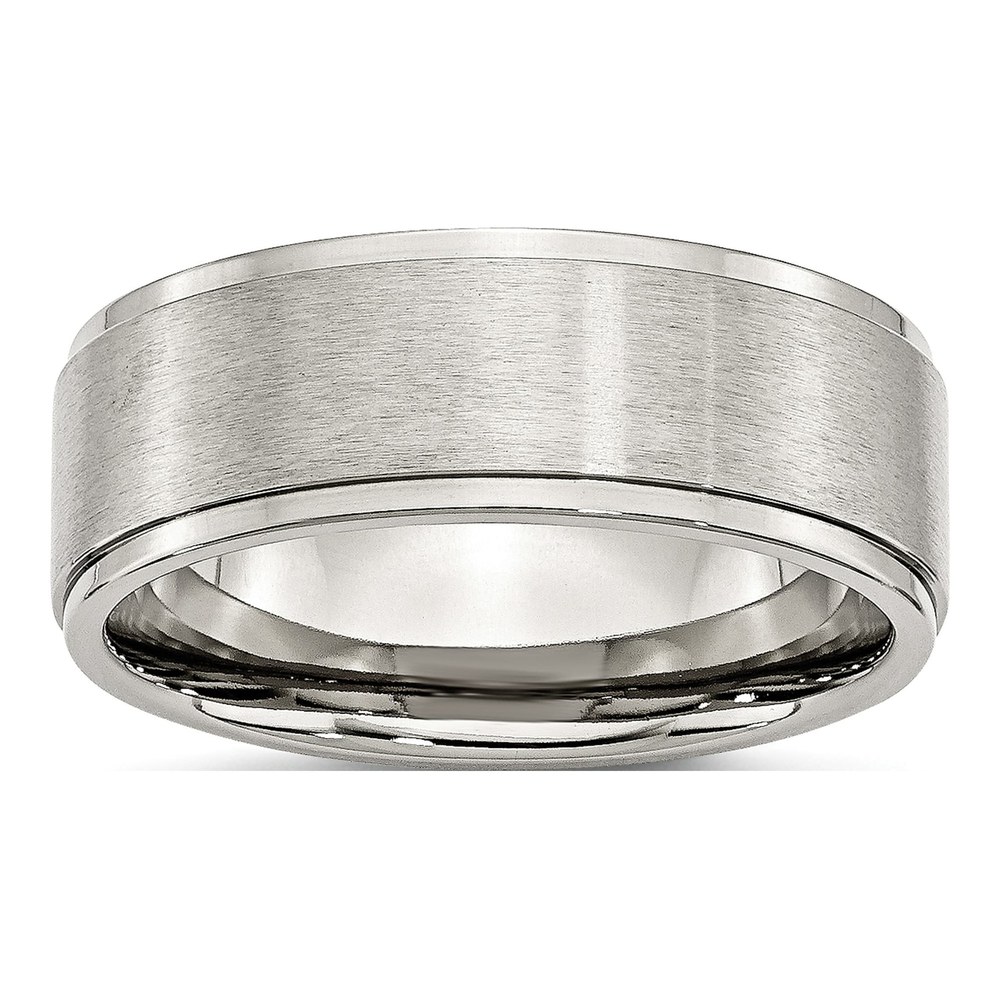 Stainless Steel 8mm Ridged Edge Comfort-Fit Wedding Band