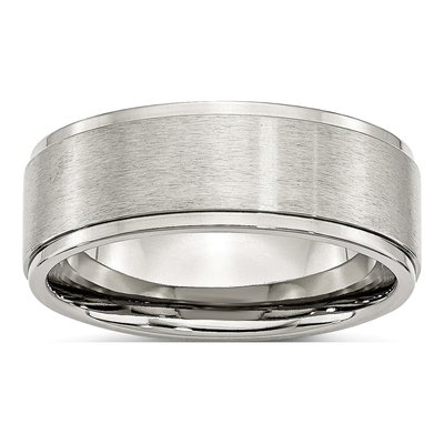 Stainless Steel 8mm Ridged Edge Comfort-Fit Wedding Band