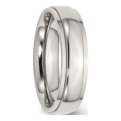 Stainless Steel 6mm Ridged Edge Comfort-Fit Wedding Band – view 6