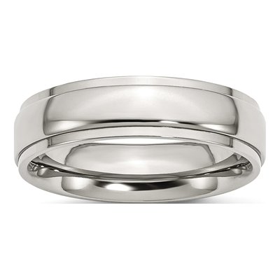 Stainless Steel 6mm Ridged Edge Comfort-Fit Wedding Band