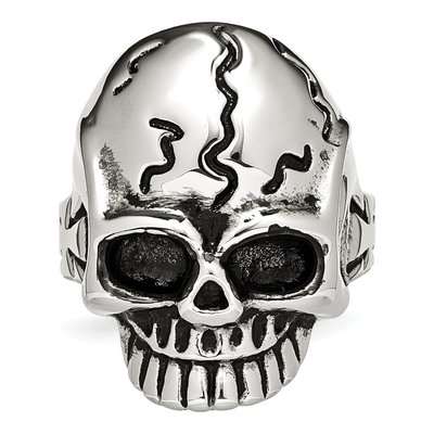 Men's Stainless Steel Antiqued Skull Ring – view 5