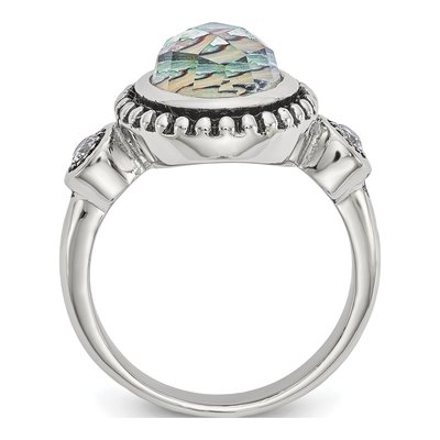 Stainless Steel CZ Abalone Ring – view 4