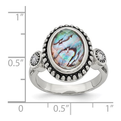 Stainless Steel CZ Abalone Ring – view 6