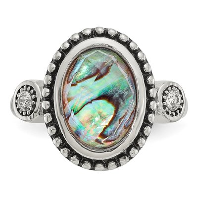 Stainless Steel CZ Abalone Ring – view 7