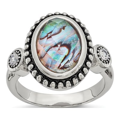 Stainless Steel CZ Abalone Ring