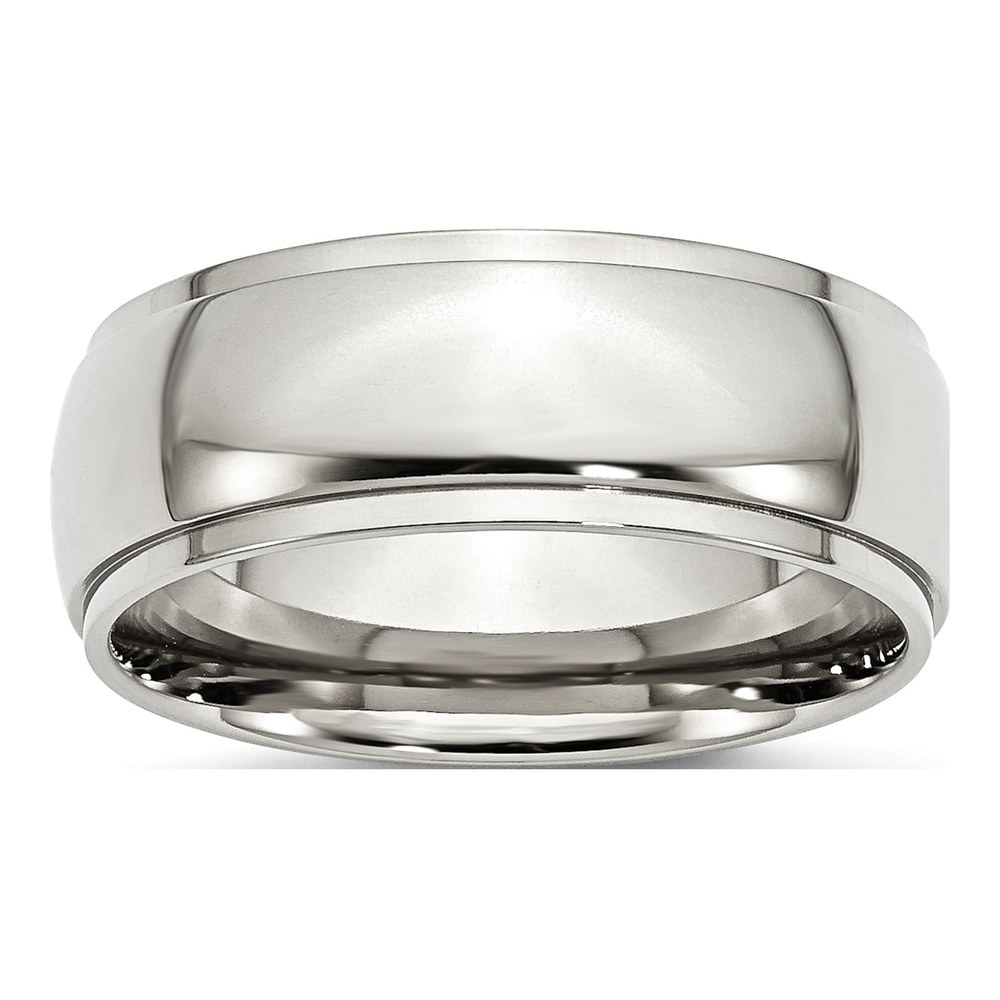 Stainless Steel 8mm Ridged Comfort-Fit Wedding Band
