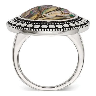 Stainless Steel Antiqued Abalone Ring – view 3