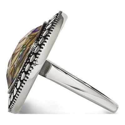 Stainless Steel Antiqued Abalone Ring – view 4