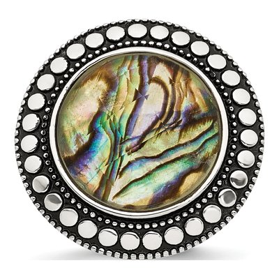 Stainless Steel Antiqued Abalone Ring
