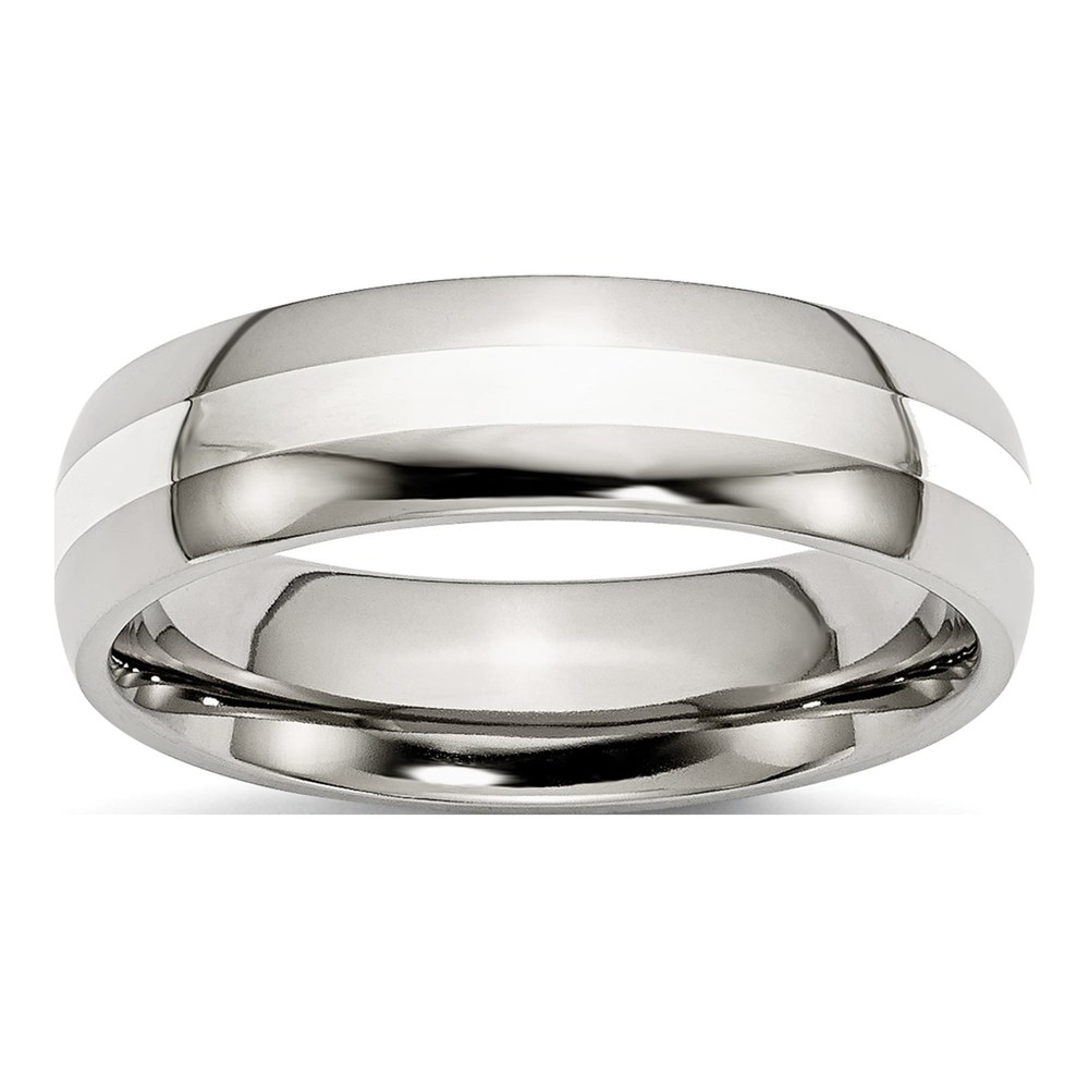 Stainless Steel & Sterling Silver 6mm Inlay Wedding Band