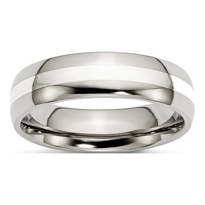 Stainless Steel & Sterling Silver 6mm Inlay Wedding Band