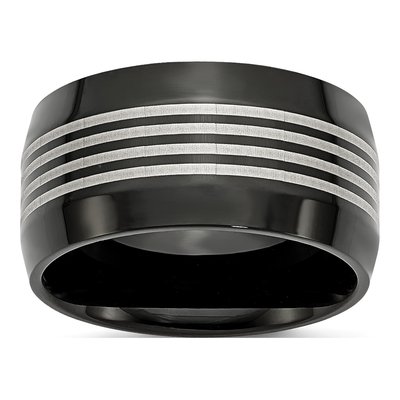 Black Stainless Steel 12mm Black Wedding Band