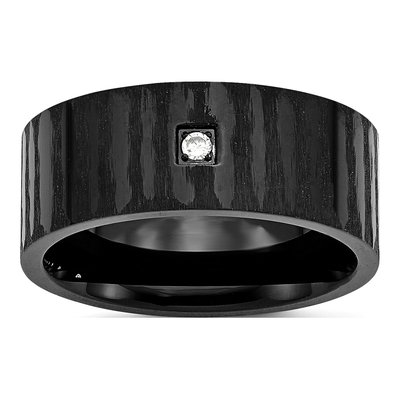 Black Stainless Steel CZ Wedding Band