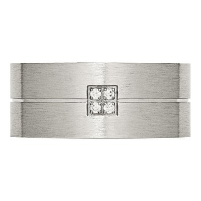Stainless Steel CZ Flat Wedding Band – view 5