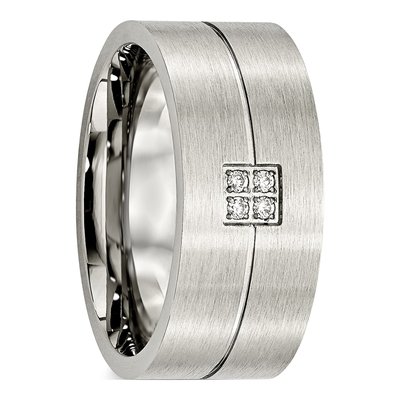Stainless Steel CZ Flat Wedding Band – view 6