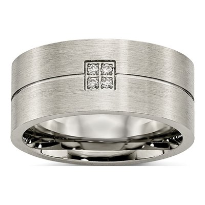 Stainless Steel CZ Flat Wedding Band