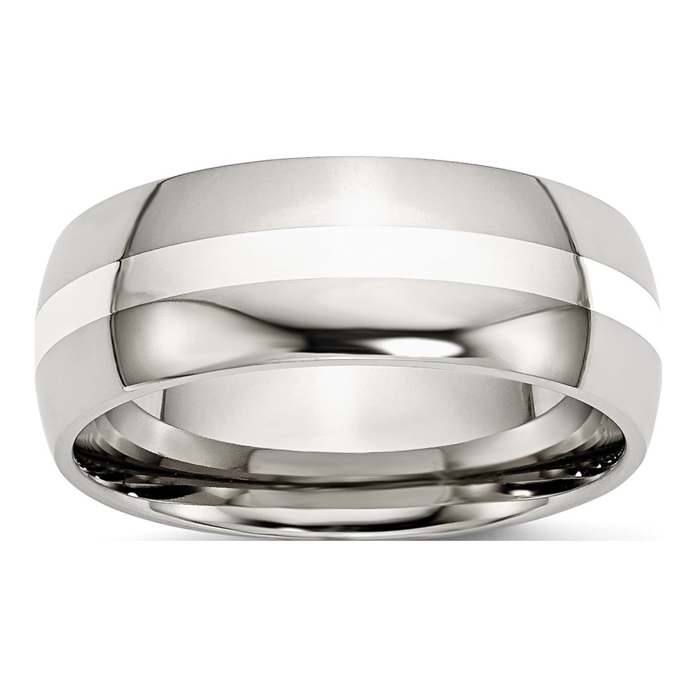 Stainless Steel & Sterling Silver 8mm Comfort-Fit Wedding Band