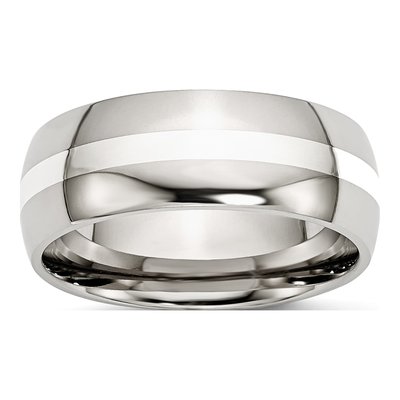 Stainless Steel & Sterling Silver 8mm Comfort-Fit Wedding Band