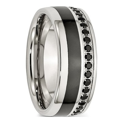 Stainless Steel CZ Ceramic Wedding Band – view 4