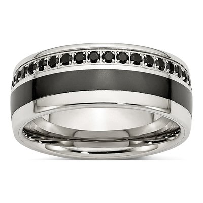 Stainless Steel CZ Ceramic Wedding Band