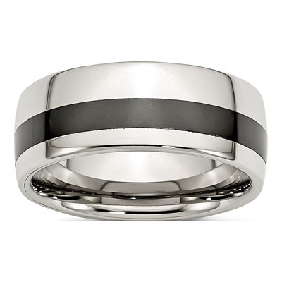 Stainless Steel 9mm Black Ceramic Inlay Wedding Band