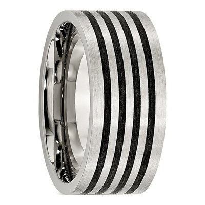 Men's Stainless Steel 10mm Black Rubber Stripe Wedding Band – view 5