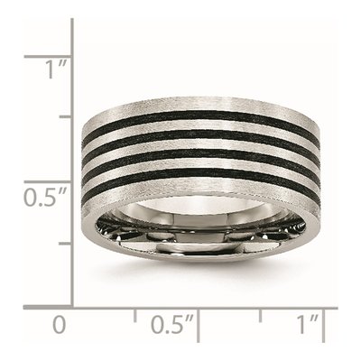 Men's Stainless Steel 10mm Black Rubber Stripe Wedding Band – view 7