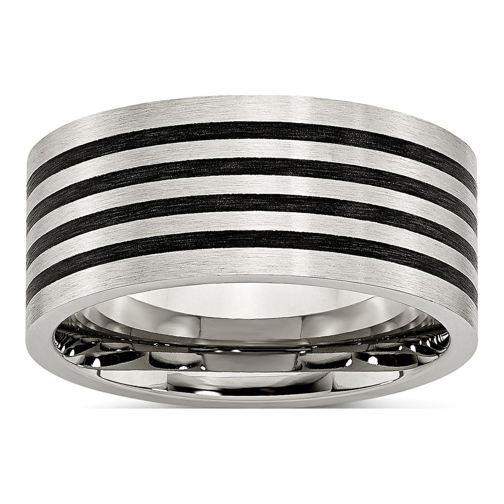 Men's Stainless Steel 10mm Black Rubber Stripe Wedding Band