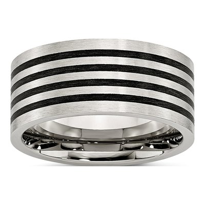 Men's Stainless Steel 10mm Black Rubber Stripe Wedding Band