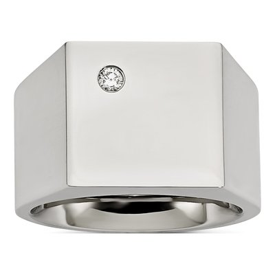 Men's Stainless Steel CZ Signet Ring