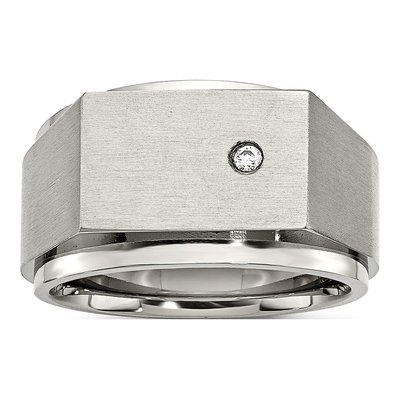 Men's Stainless Steel CZ Signet Ring