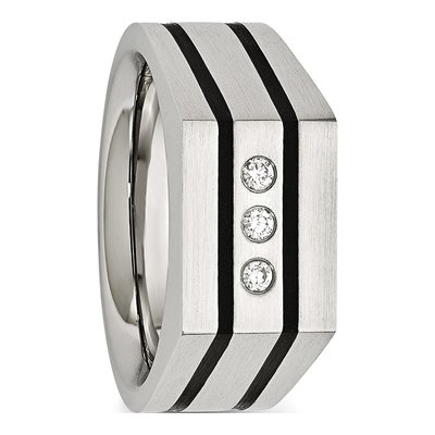 Men's Black Stainless Steel CZ Ring – view 6