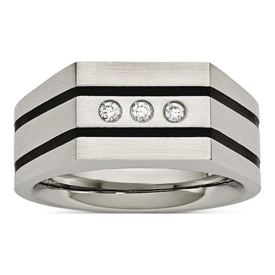 Men's Black Stainless Steel CZ Ring