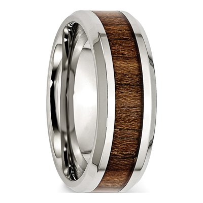 Stainless Steel 8mm Koa Wood Inlay Wedding Band – view 4