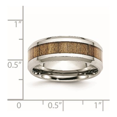 Stainless Steel 8mm Koa Wood Inlay Wedding Band – view 6