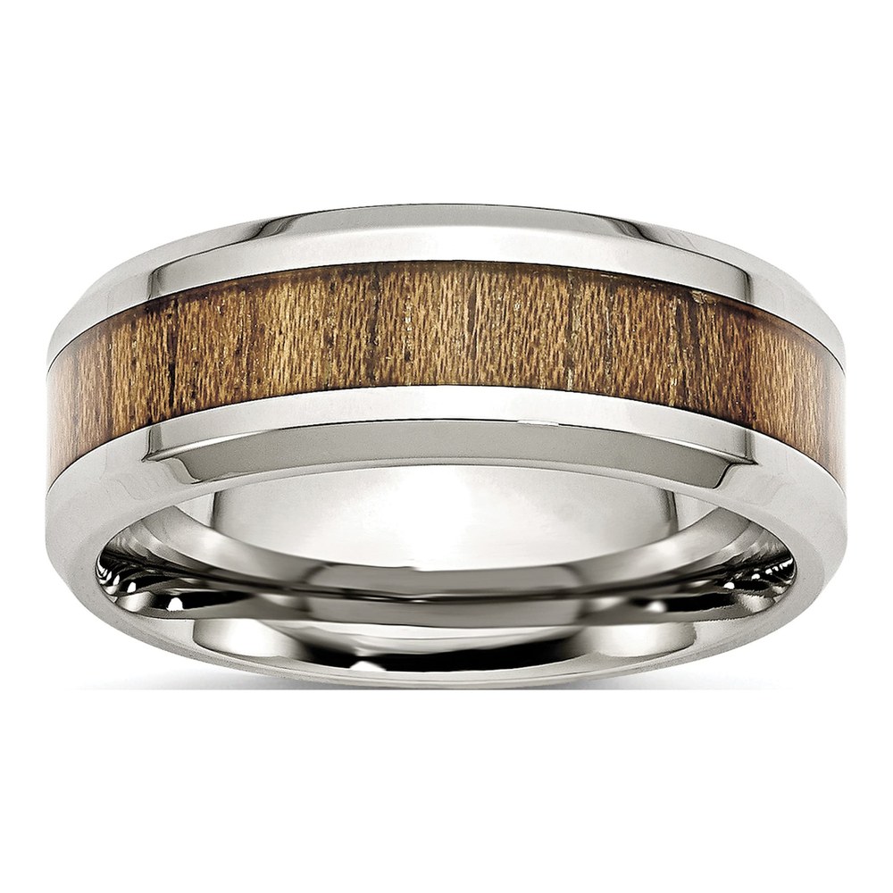 Stainless Steel 8mm Koa Wood Inlay Wedding Band