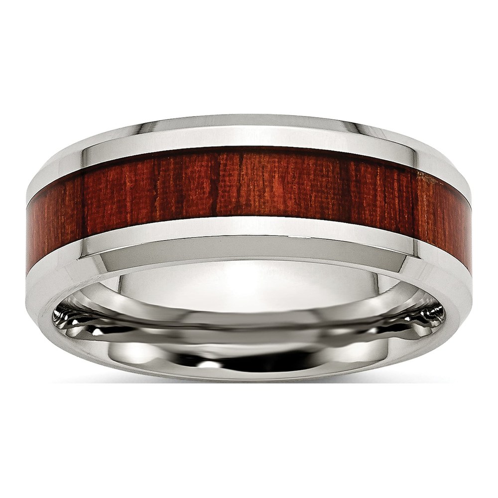 Stainless Steel 8mm Wood Inlay Comfort-Fit Wedding Band