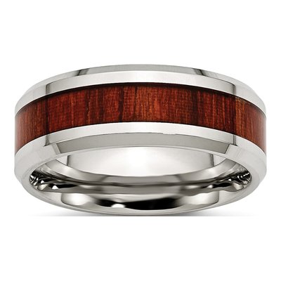 Stainless Steel 8mm Wood Inlay Comfort-Fit Wedding Band