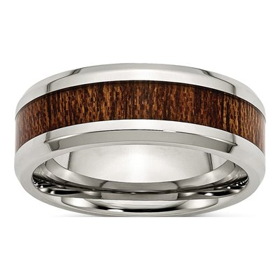 Stainless Steel 8mm Koa Wood Inlay Comfort-Fit Wedding Band