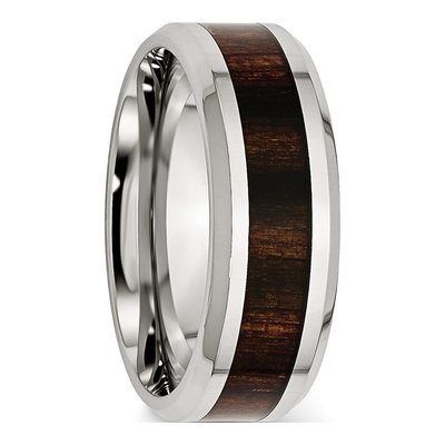 Stainless Steel 8mm Black Koa Wood Comfort-Fit Wedding Band – view 5