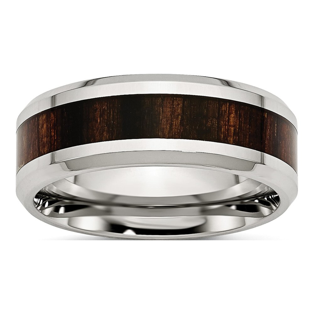 Stainless Steel 8mm Black Koa Wood Comfort-Fit Wedding Band