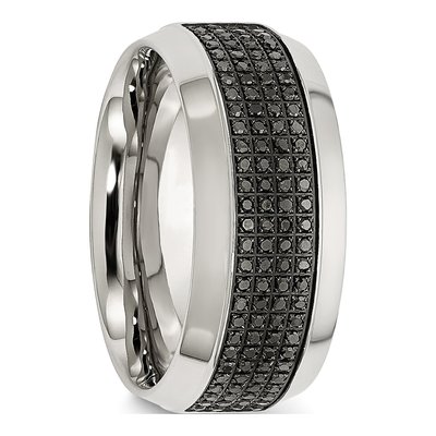 Stainless Steel 1/3 ct tw Diamond Wedding Band – view 6
