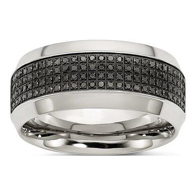 Stainless Steel 1/3 ct tw Diamond Wedding Band