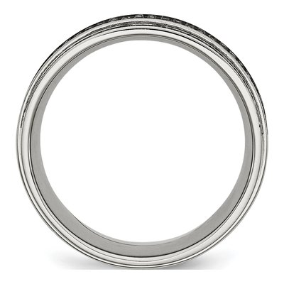 Stainless Steel 1/2 ct tw Diamond Ridged Wedding Band – view 3