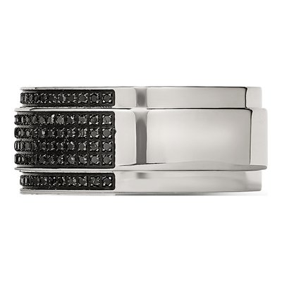 Stainless Steel 1/2 ct tw Diamond Ridged Wedding Band – view 4