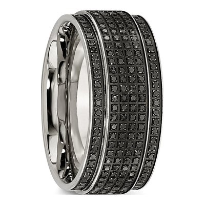 Stainless Steel 1/2 ct tw Diamond Ridged Wedding Band – view 6