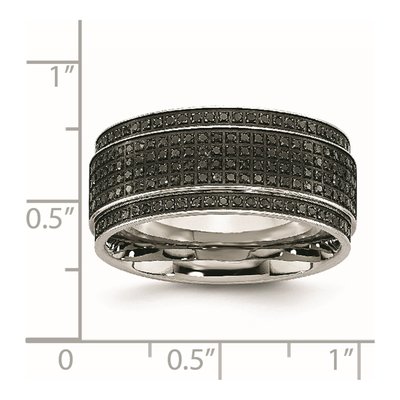 Stainless Steel 1/2 ct tw Diamond Ridged Wedding Band – view 8