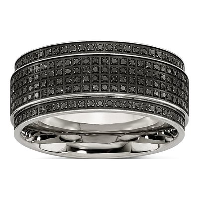 Stainless Steel 1/2 ct tw Diamond Ridged Wedding Band